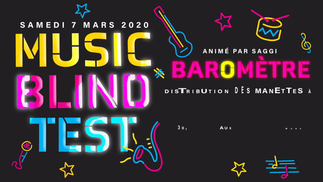 Music blind test event announcement for Baromètre by Jordan Vanderstraeten