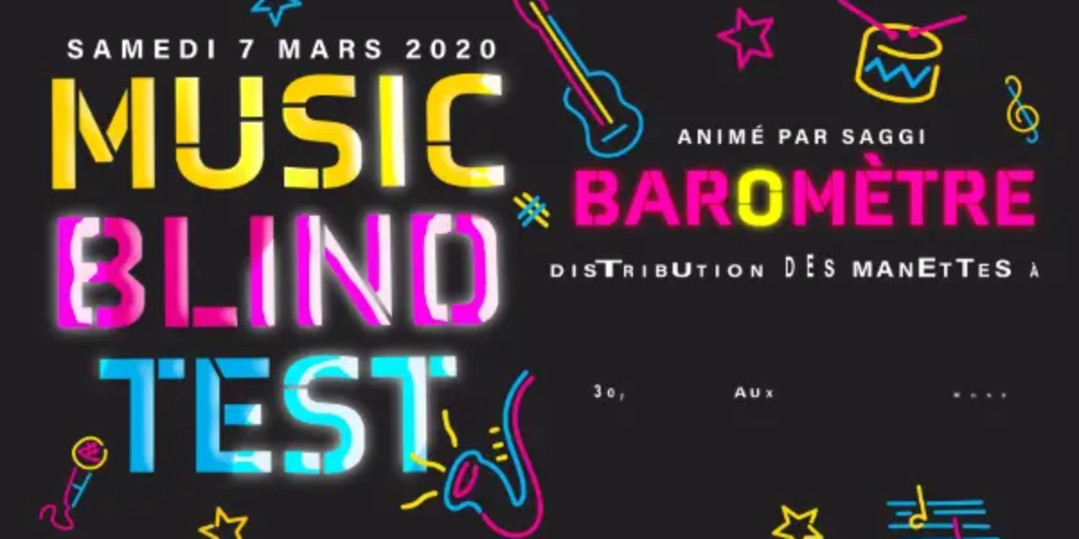 Music blind test event announcement for Baromètre by Jordan Vanderstraeten